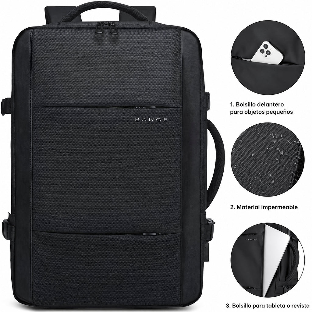 Mochila de viaje impermeable expandible 26–45 L con funda para portátil y opción de bolsa de deporte