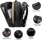 Mochila de viaje impermeable expandible 26–45 L con funda para portátil y opción de bolsa de deporte
