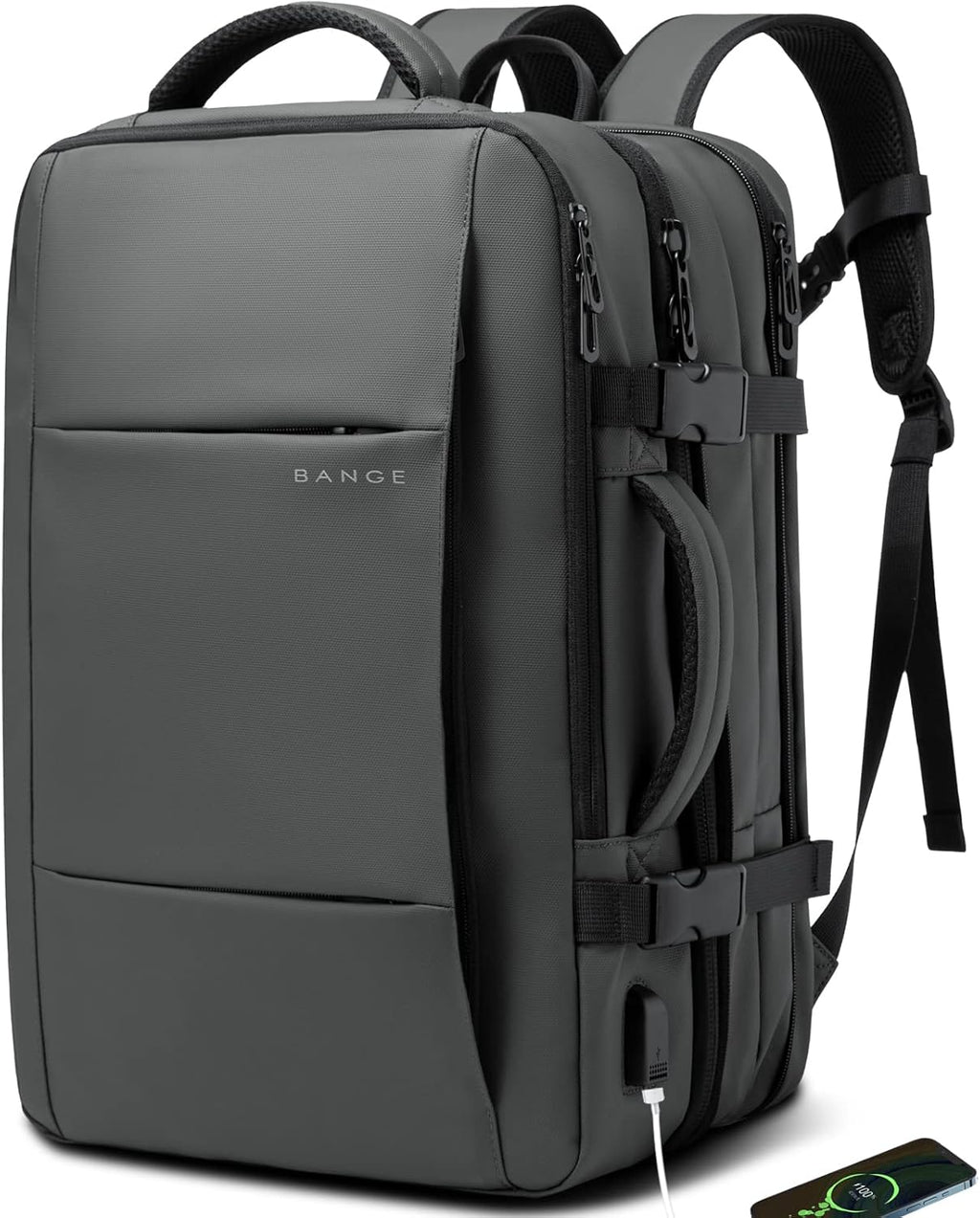 Mochila de viaje impermeable expandible 26–45 L con funda para portátil y opción de bolsa de deporte
