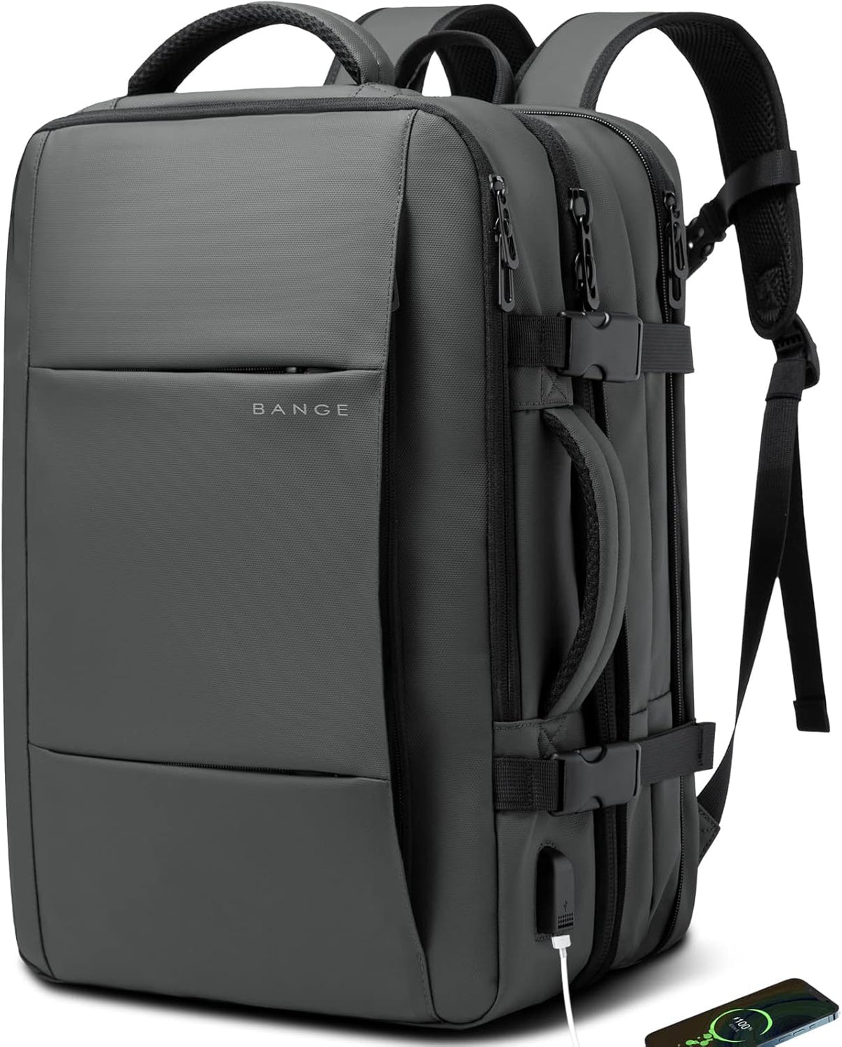 Mochila de viaje impermeable expandible 26–45 L con funda para portátil y opción de bolsa de deporte