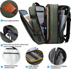 Mochila de viaje impermeable expandible 26–45 L con funda para portátil y opción de bolsa de deporte