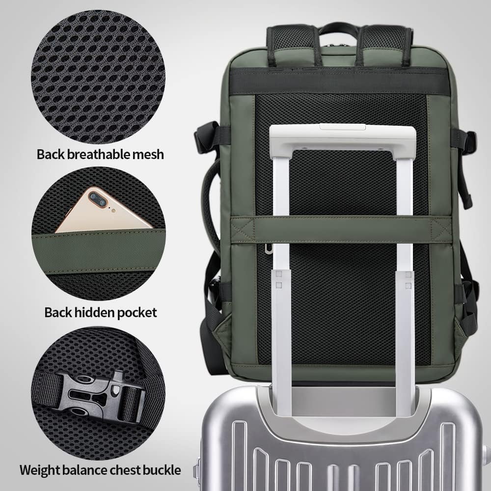 Mochila de viaje impermeable expandible 26–45 L con funda para portátil y opción de bolsa de deporte