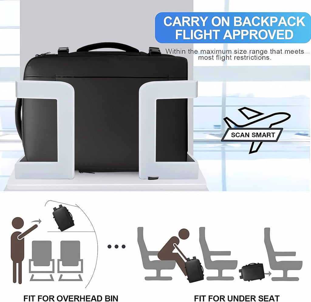 Mochila de viaje impermeable expandible 26–45 L con funda para portátil y opción de bolsa de deporte