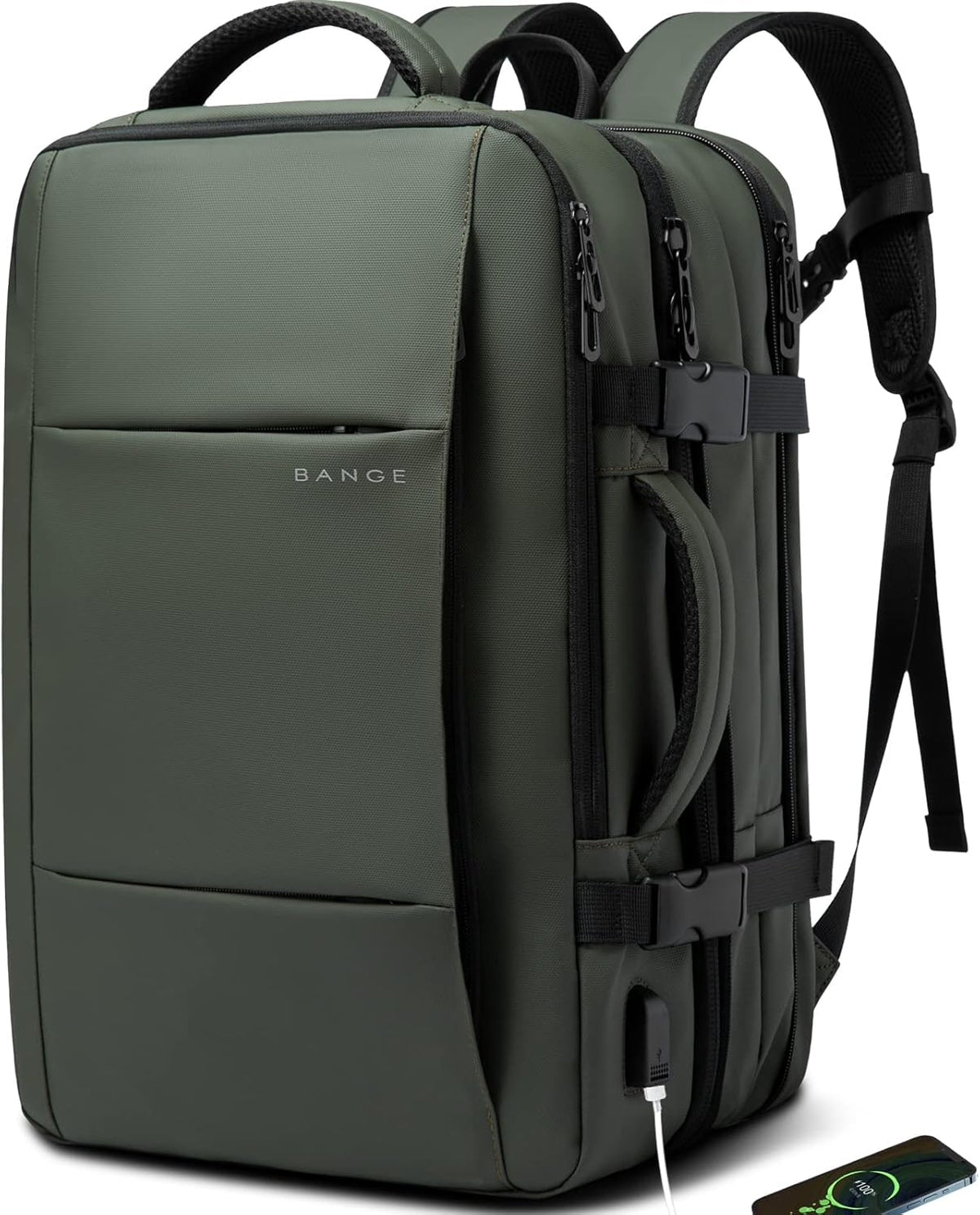 Mochila de viaje impermeable expandible 26–45 L con funda para portátil y opción de bolsa de deporte