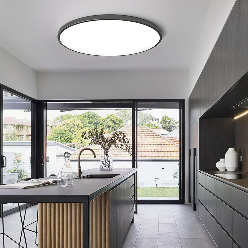 Lámpara de techo redonda de diseño plano LED Acrílico Negro Blanco Oro Plata Iluminación de techo moderna Ahorro de energía Sala de estar Dormitorio