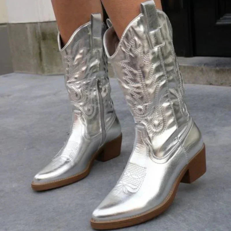 Botas vaqueras brillantes para mujer