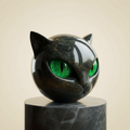 NoirCat Sculpture – Cabeza de gato negra con ojos hipnóticos