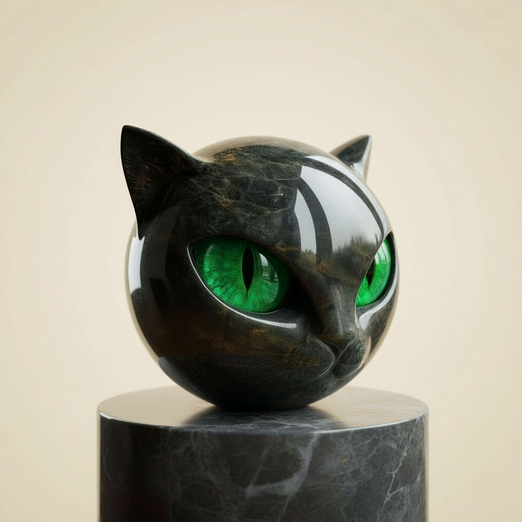 NoirCat Sculpture – Cabeza de gato negra con ojos hipnóticos