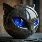 NoirCat Sculpture – Cabeza de gato negra con ojos hipnóticos