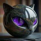 NoirCat Sculpture – Cabeza de gato negra con ojos hipnóticos