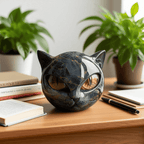 NoirCat Sculpture – Cabeza de gato negra con ojos hipnóticos