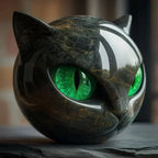 NoirCat Sculpture – Cabeza de gato negra con ojos hipnóticos