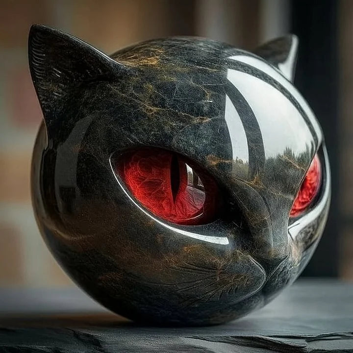 NoirCat Sculpture – Cabeza de gato negra con ojos hipnóticos