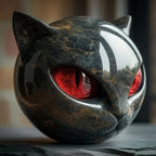 NoirCat Sculpture – Cabeza de gato negra con ojos hipnóticos