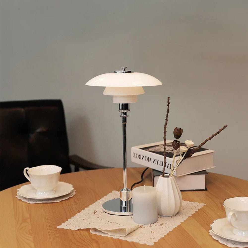 Lámpara de mesa nórdica de cristal con luz cálida ambiental