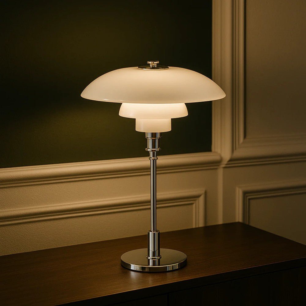 Lámpara de mesa nórdica de cristal con luz cálida ambiental