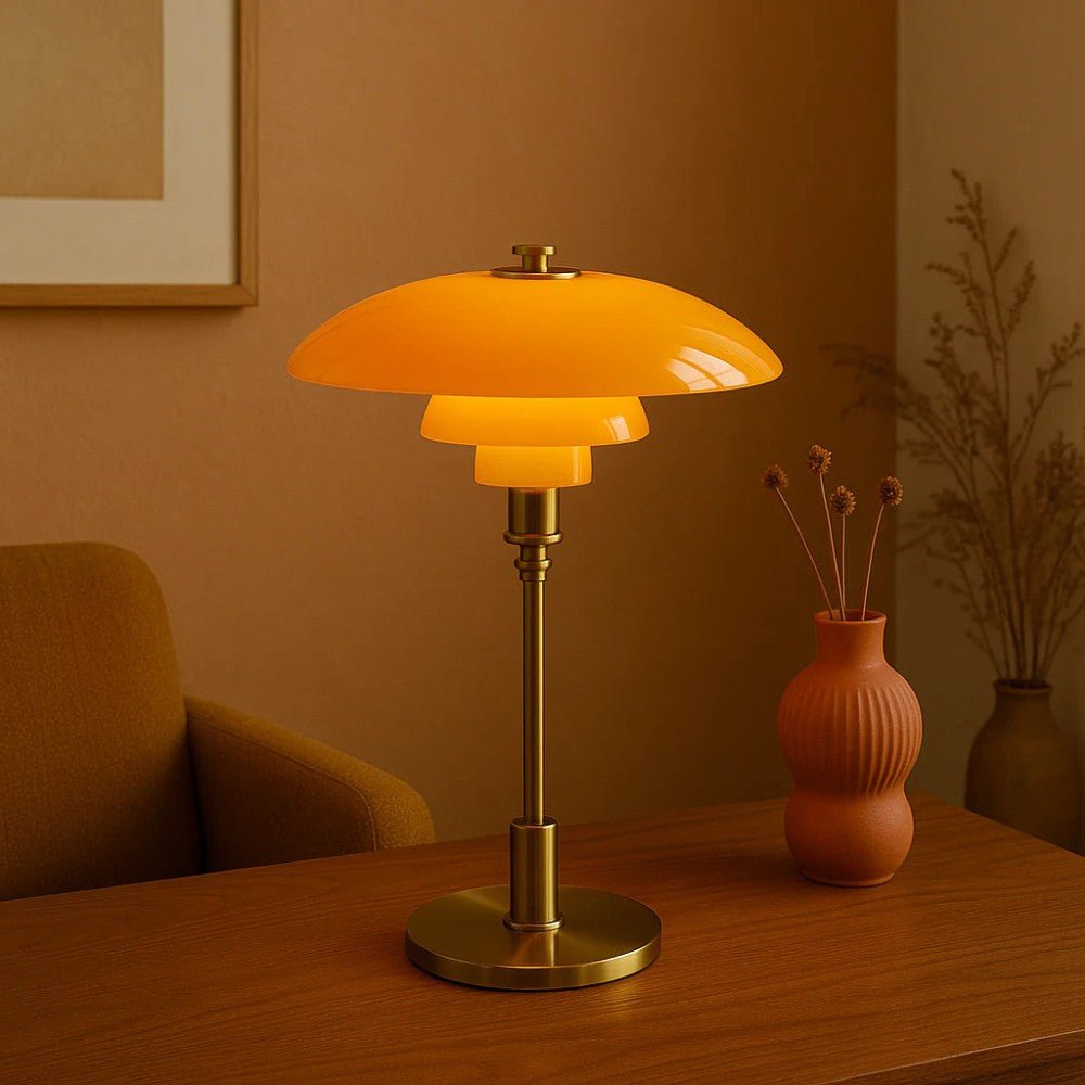 Lámpara de mesa nórdica de cristal con luz cálida ambiental