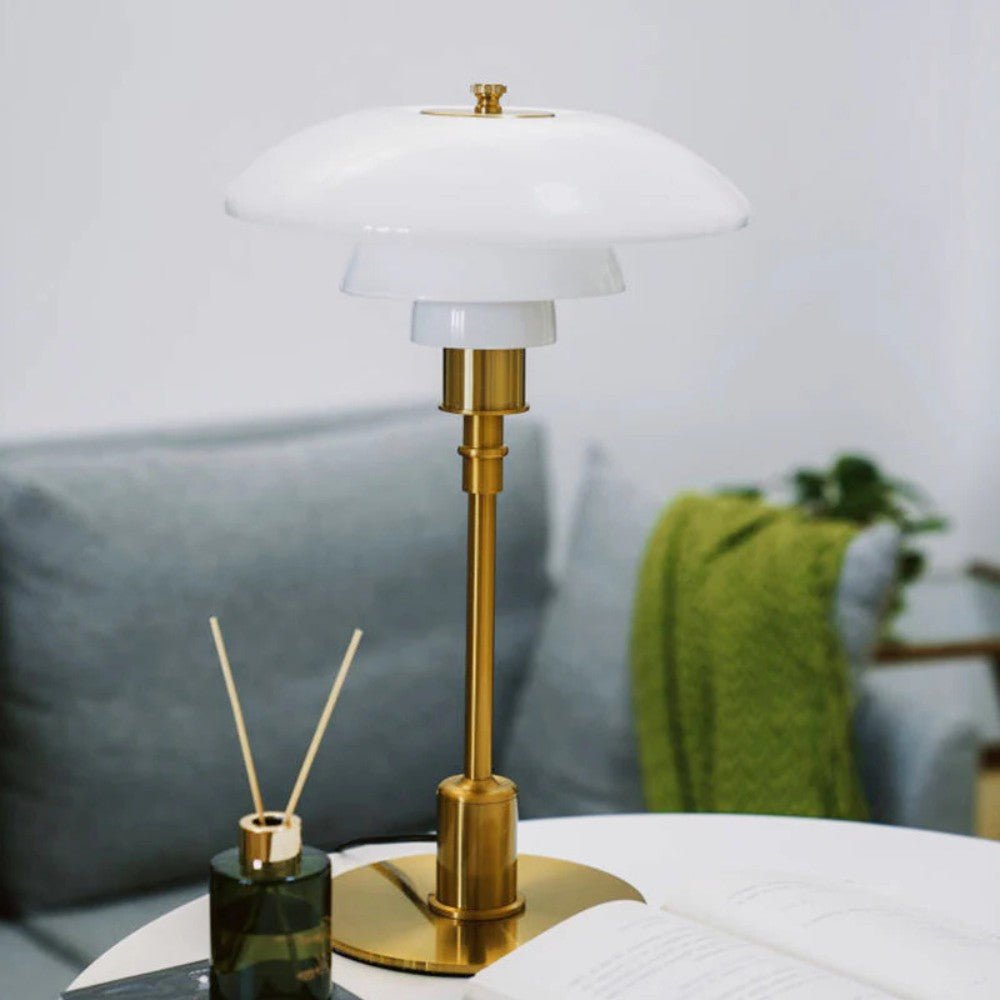 Lámpara de mesa nórdica de cristal con luz cálida ambiental