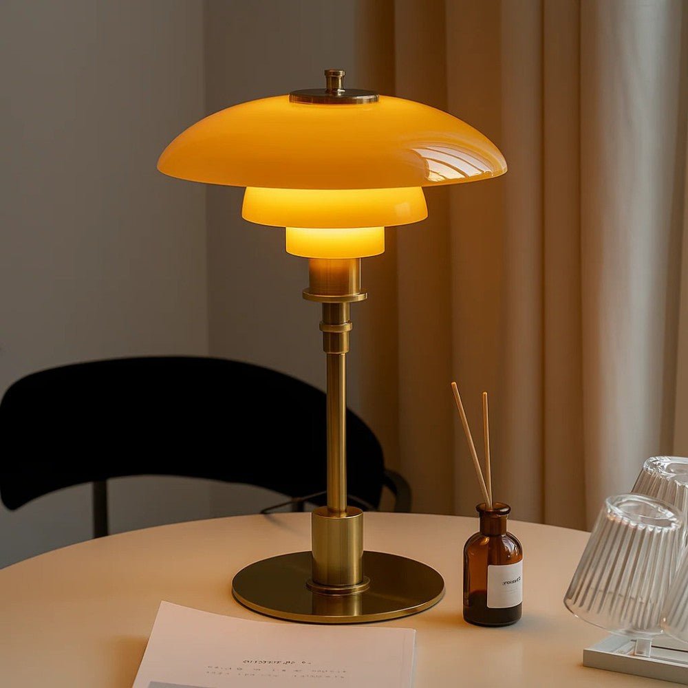 Lámpara de mesa nórdica de cristal con luz cálida ambiental