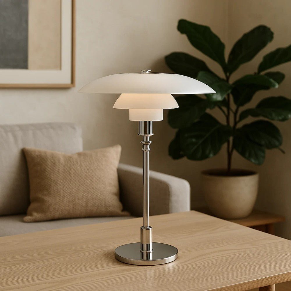 Lámpara de mesa nórdica de cristal con luz cálida ambiental