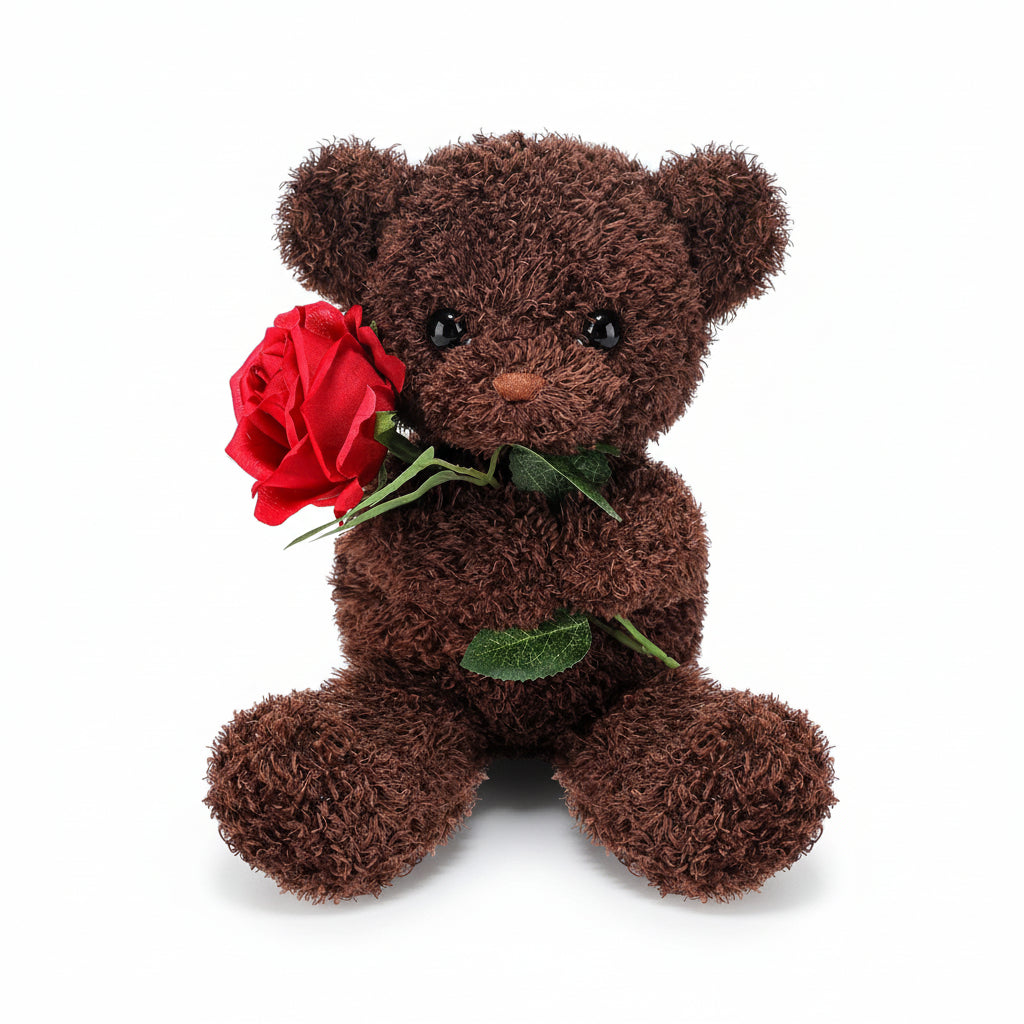 Osito de peluche de San Valentín suave con rosa, peluche de regalo