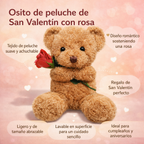 Osito de peluche de San Valentín suave con rosa, peluche de regalo