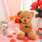 Osito de peluche de San Valentín suave con rosa, peluche de regalo