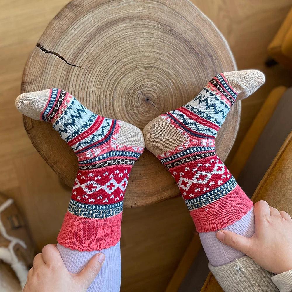 Calcetines térmicos de invierno de mezcla de lana con estampado nórdico