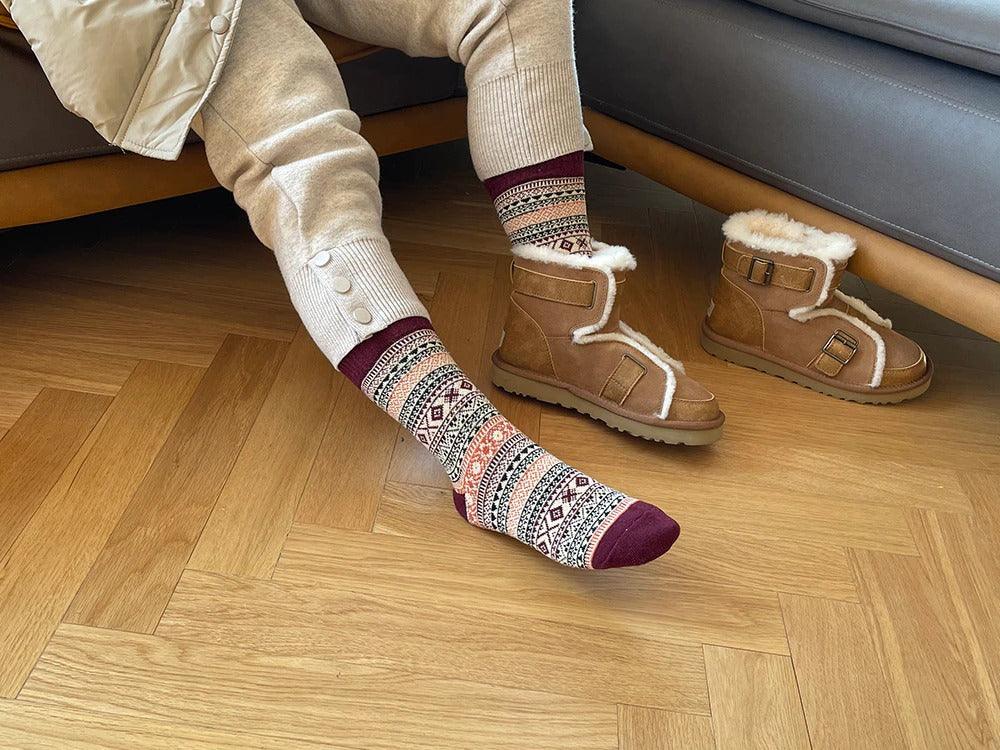 Calcetines térmicos de invierno de mezcla de lana con estampado nórdico