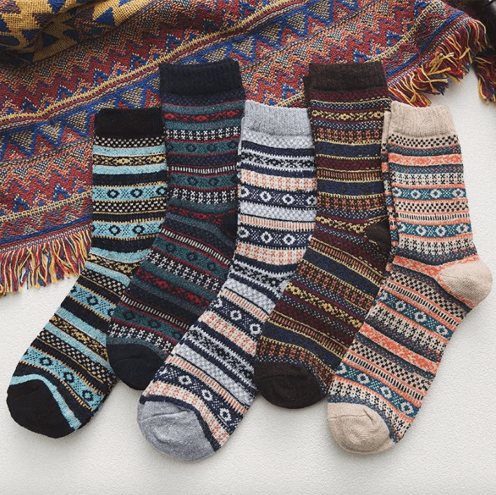 Calcetines térmicos de invierno de mezcla de lana con estampado nórdico