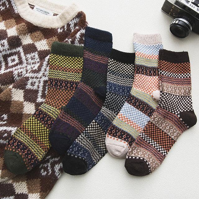 Calcetines térmicos de invierno de mezcla de lana con estampado nórdico