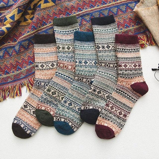 Calcetines térmicos de invierno de mezcla de lana con estampado nórdico