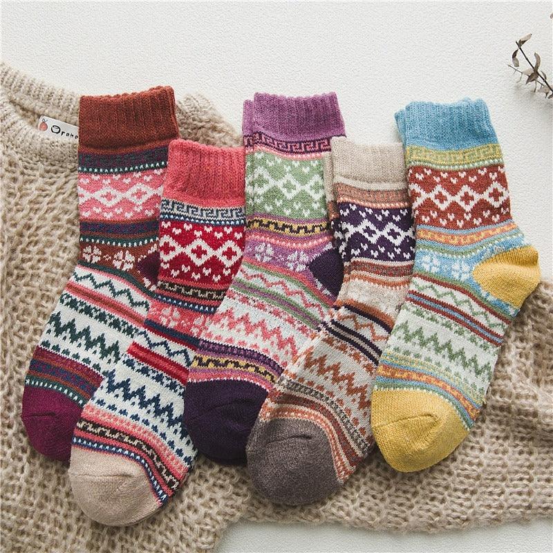 Calcetines térmicos de invierno de mezcla de lana con estampado nórdico