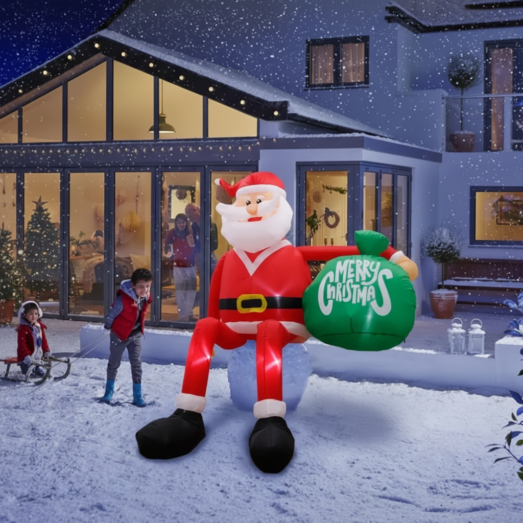 Papá Noel escalador hinchable LED gigante de 2,4 m | Decoración navideña de exterior premium e impermeable