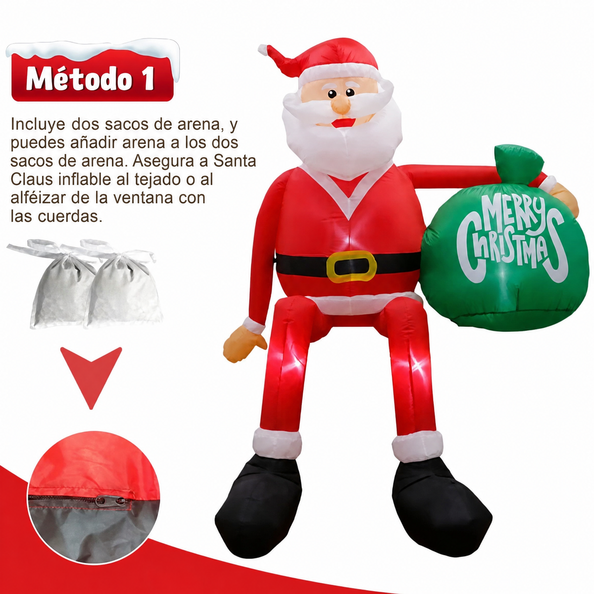 Papá Noel escalador hinchable LED gigante de 2,4 m | Decoración navideña de exterior premium e impermeable