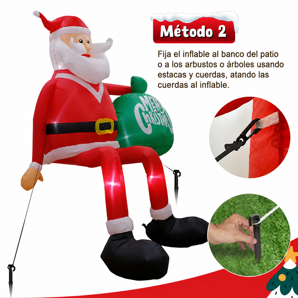 Papá Noel escalador hinchable LED gigante de 2,4 m | Decoración navideña de exterior premium e impermeable