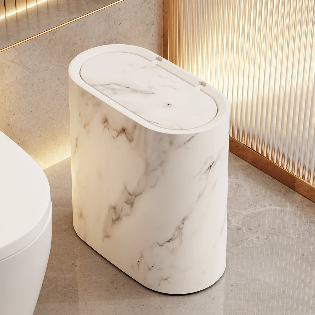 Papelera con estampado de mármol | Cubo moderno para baño y cocina con tapa
