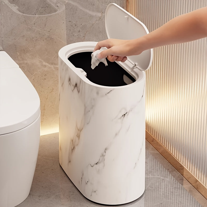 Papelera con estampado de mármol | Cubo moderno para baño y cocina con tapa