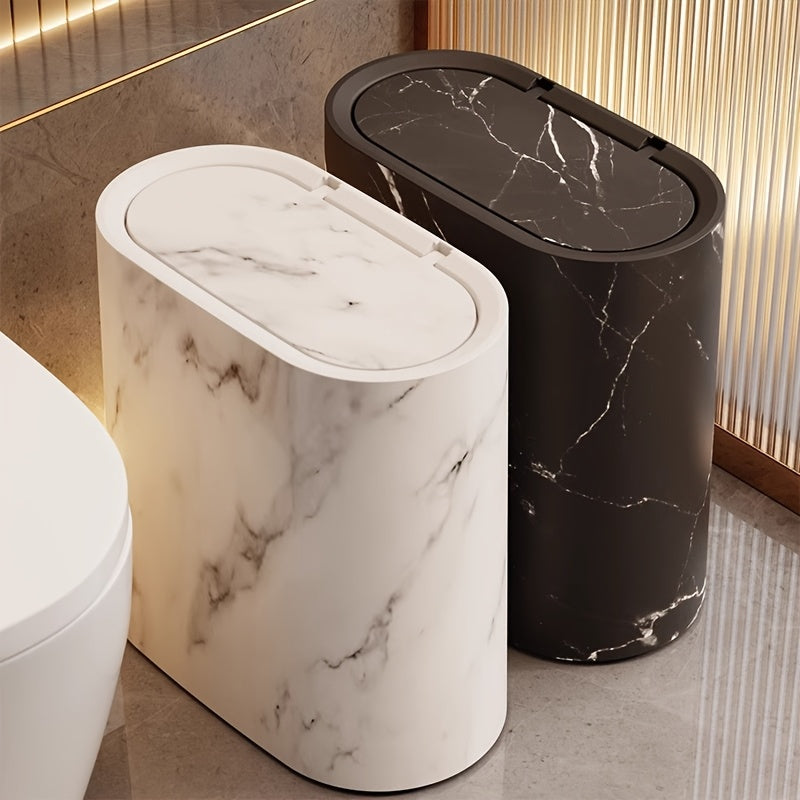 Papelera con estampado de mármol | Cubo moderno para baño y cocina con tapa