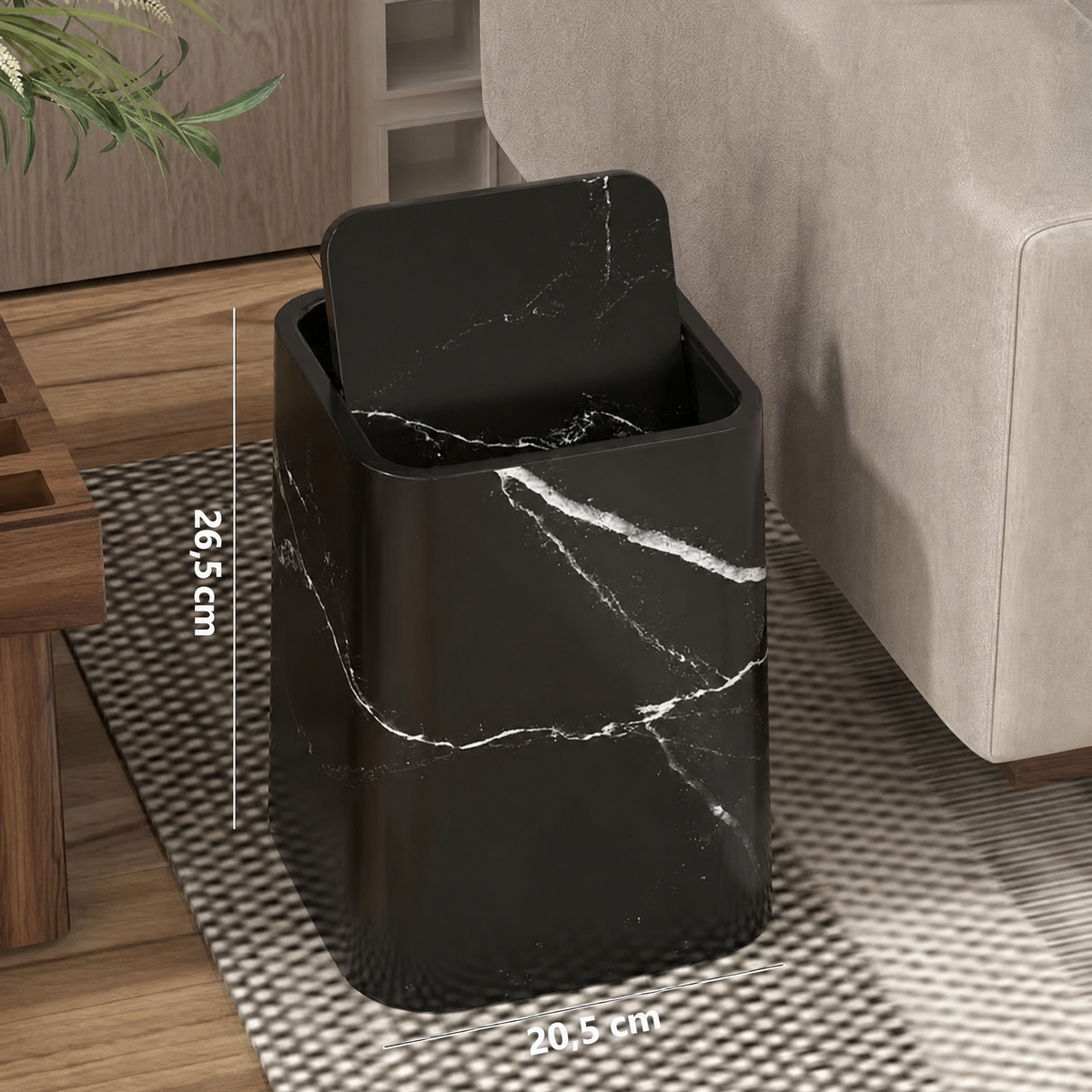 Papelera de mármol | Tapa giratoria elegante