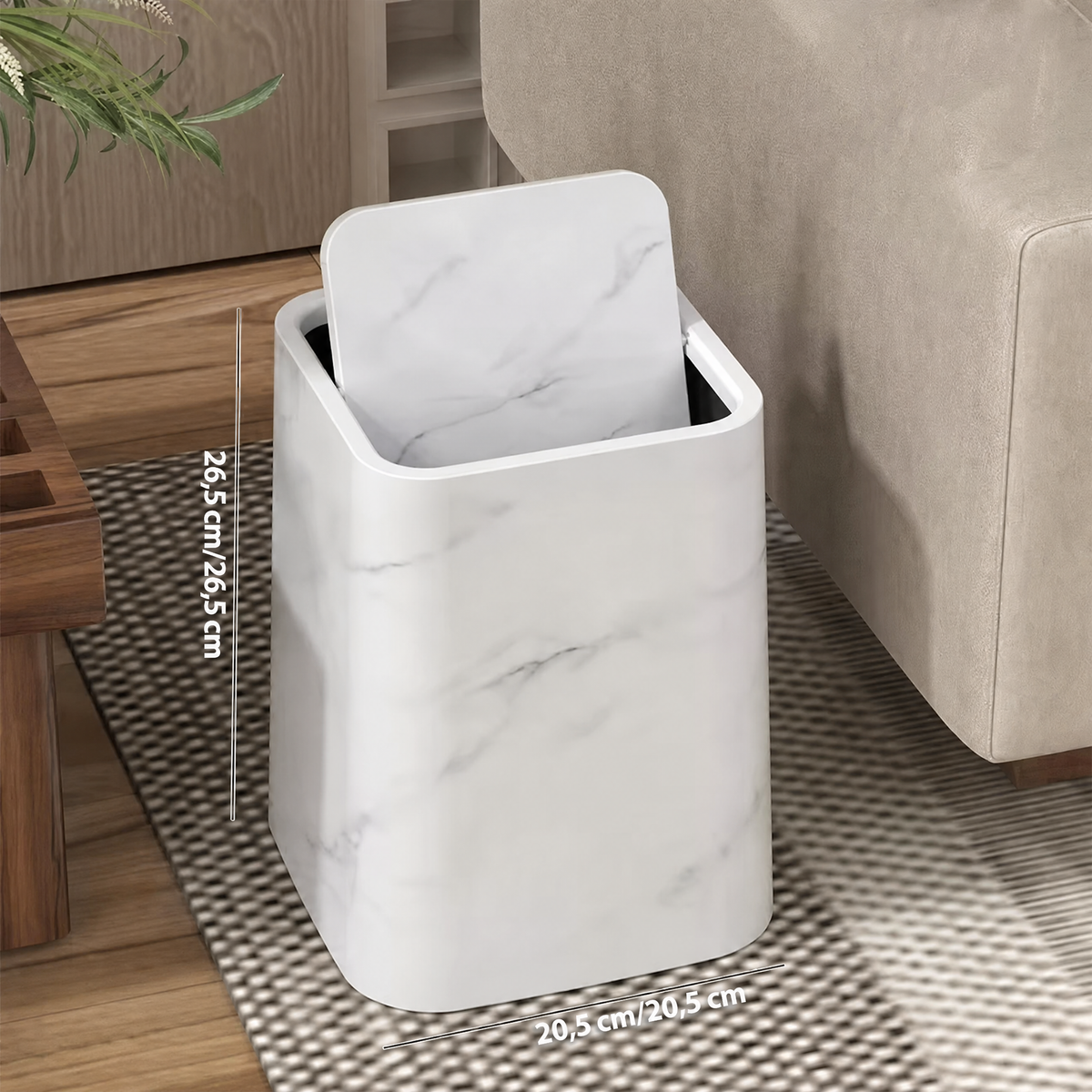 Papelera de mármol | Tapa giratoria elegante