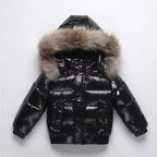 Parka de invierno para niños, chaqueta acolchada de plumón, ribete de pelo auténtico en la capucha, exterior resistente 