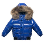 Parka de invierno para niños, chaqueta acolchada de plumón, ribete de pelo auténtico en la capucha, exterior resistente 