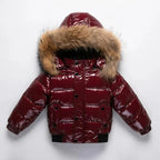 Parka de invierno para niños, chaqueta acolchada de plumón, ribete de pelo auténtico en la capucha, exterior resistente 
