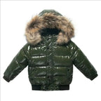 Parka de invierno para niños, chaqueta acolchada de plumón, ribete de pelo auténtico en la capucha, exterior resistente 