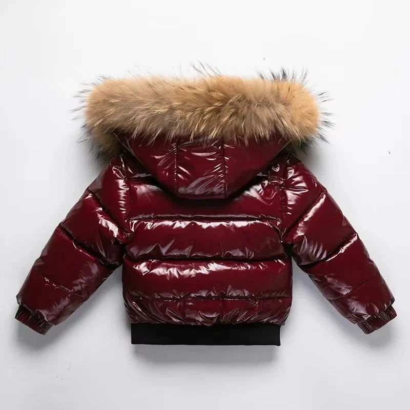 Parka de invierno para niños, chaqueta acolchada de plumón, ribete de pelo auténtico en la capucha, exterior resistente 
