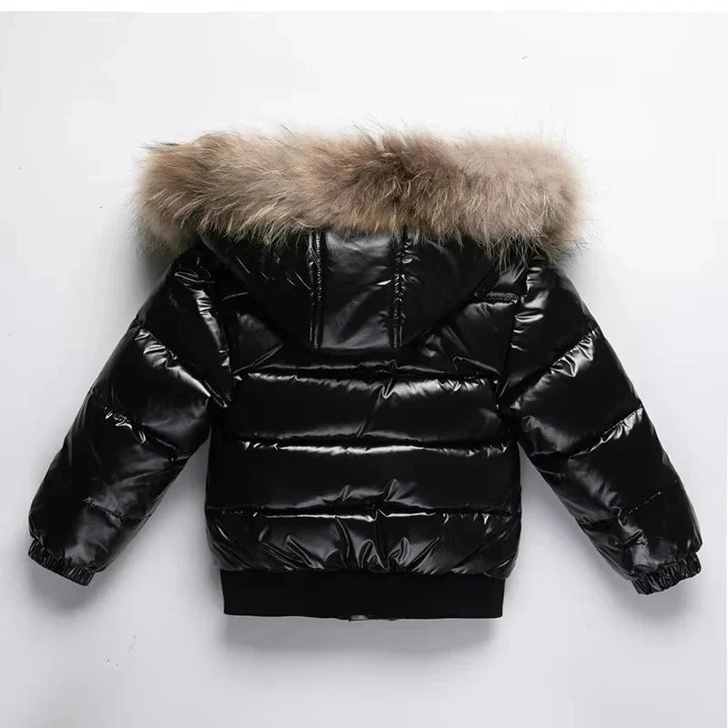 Parka de invierno para niños, chaqueta acolchada de plumón, ribete de pelo auténtico en la capucha, exterior resistente 