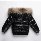 Parka de invierno para niños, chaqueta acolchada de plumón, ribete de pelo auténtico en la capucha, exterior resistente 
