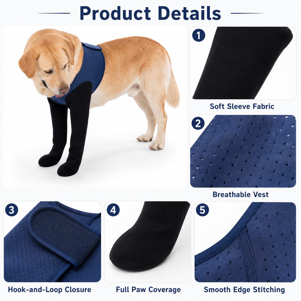 PawGuard mangas de recuperación dobles para patas delanteras de perros - Protección antilamidos sin cono para postcirugí