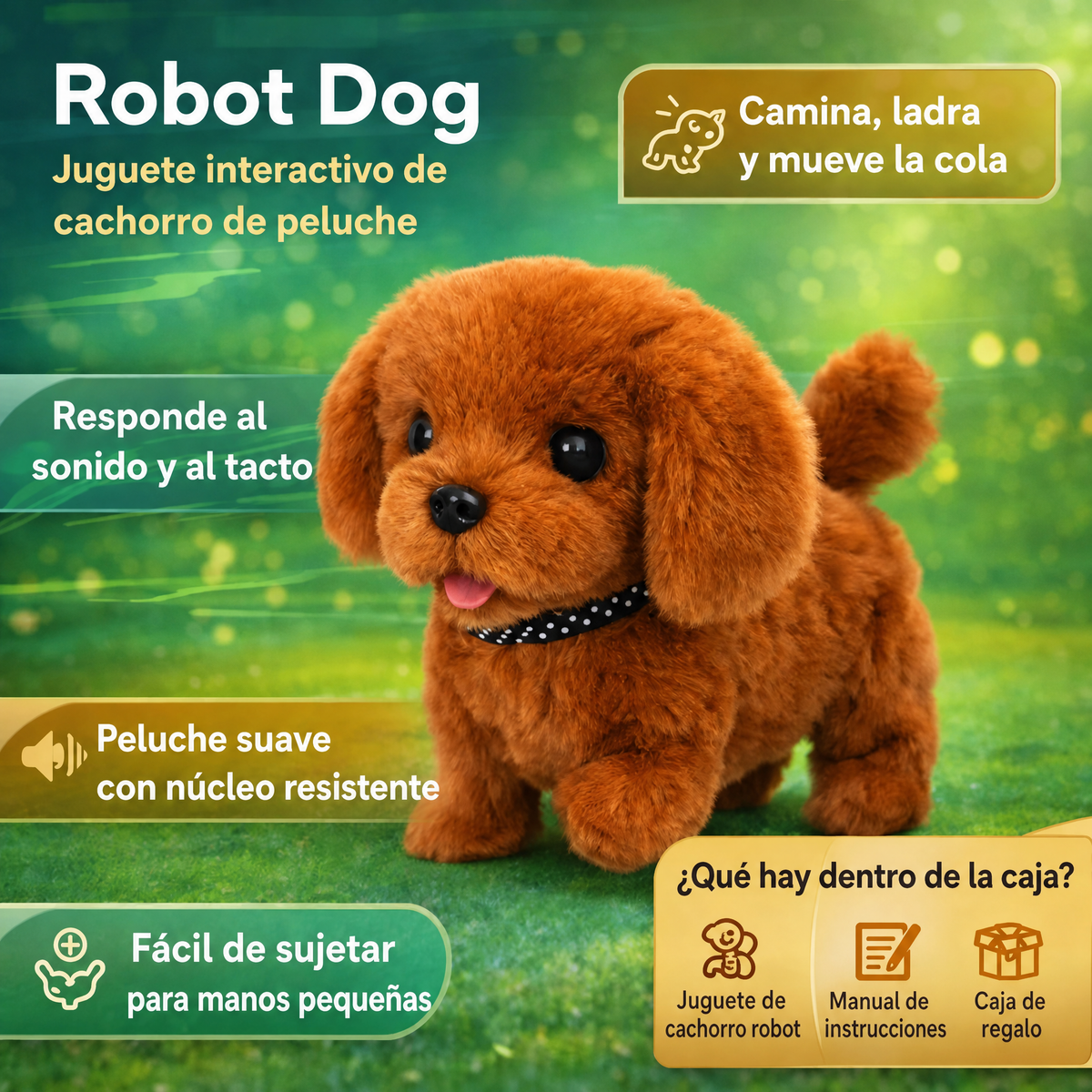 Perro Robot Cachorro de Peluche Interactivo que Camina Ladra y Mueve la Cola